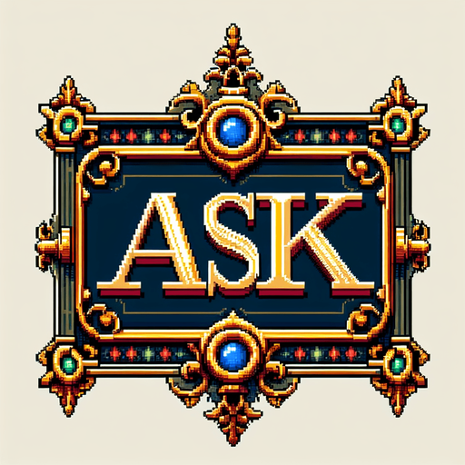 "ASK" sign with brass frame. Edwardian era style. Full color pixel art..
Single Game Texture. In-Game asset. 2d. Blank background. High contrast. No shadows.