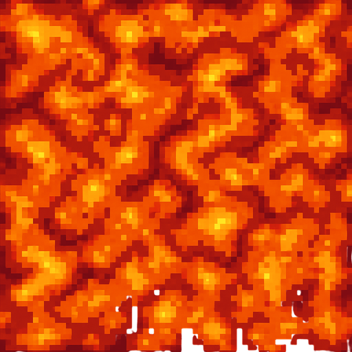 Make a 2d top-down pixelated flat image of Lava.
In-Game asset.  2d.  High contrast.  No shadows