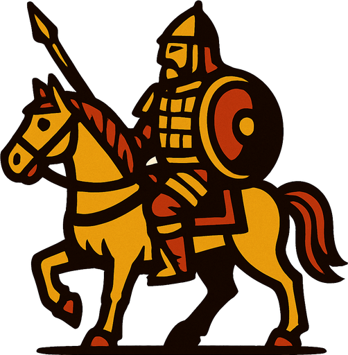 Atlı savaşçı asker.
In-Game asset.  2d.  High contrast.  No shadows