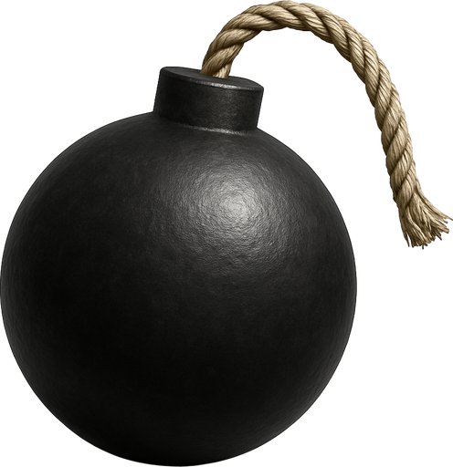 Bomba, gerçekçi, yandan görünüm, yazısız.
In-Game asset.  High contrast.  No shadows