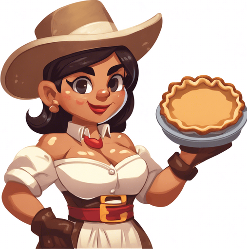 upper torso of a western cartoon barlady getting ready to throw a pie. front view.