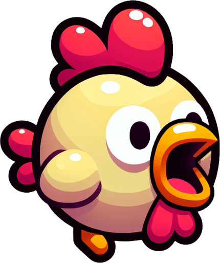Cartoon Chicken Shouting. Speech bubble with text "Bork"
Single Game Texture.  In-Game asset.  2d.  Blank background.  High contrast.  No shadows