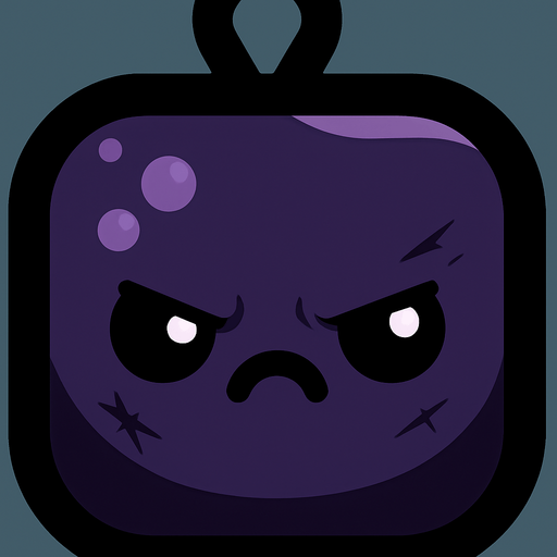 Bunun herşeyini aynı yap sadece rengini koyu siyah ve mor yap surat ifadesi de kızgın ve yüzünde küçük sıyrık ve kesikler olsun