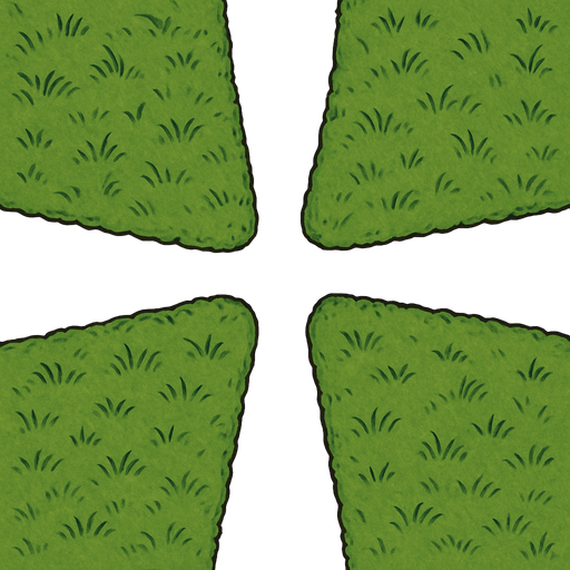 A background with grass details, shot from above, and 4  dirt roads towards the middle, merging from right to left, bottom to top in the middle.
In-Game asset.  2d.  High contrast.  No shadows