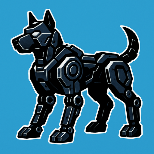 Perro negro robotico.
In-Game asset.  2d.  High contrast.  No shadows