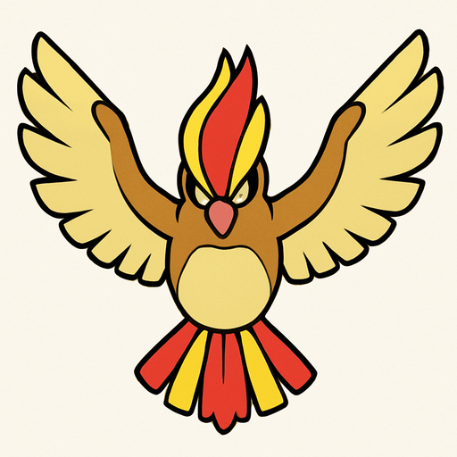 Pidgeot visto desde arriba.
In-Game asset.  2d.  High contrast.  No shadows