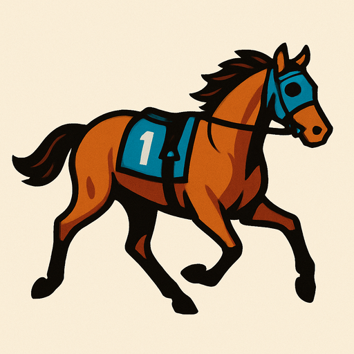 image of a racehorse.
In-Game asset.  2d.  High contrast.  No shadows