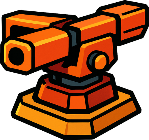 Crea una torreta.
In-Game asset.  2d.  High contrast.  No shadows