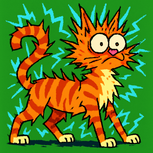 El mudo gato con el mismo estilo pero electrocutado con fondo verde