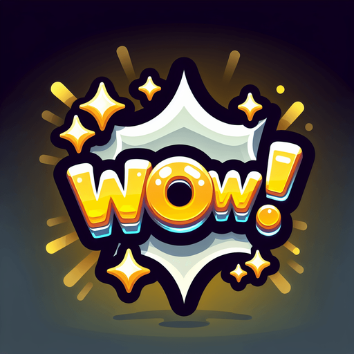 game success graphic, surprised cartoon shiny words, "WOW!".
Single Game Texture. In-Game asset. 2d. Blank background. High contrast. No shadows.
