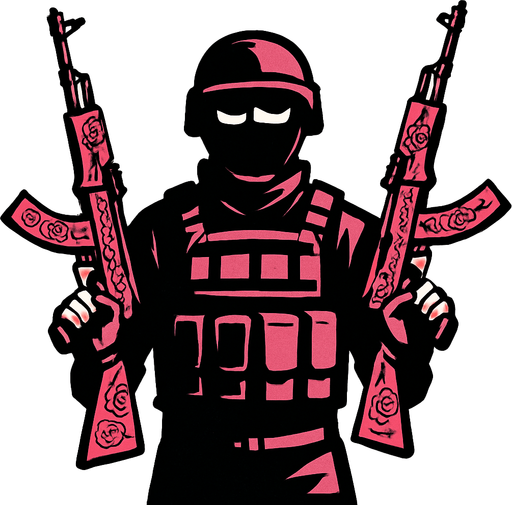 soldier with 2 kate ak47 in his hand.
In-Game asset.  2d.  High contrast.  No shadows