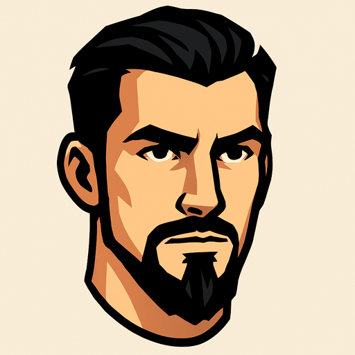 handsome, black hair, goat beard man head.
In-Game asset.  2d.  High contrast.  No shadows