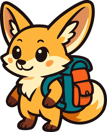 a cute fennec fox with a backbag.
In-Game asset.  2d.  High contrast.  No shadows