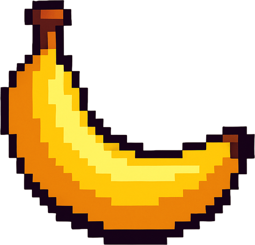 a pixel art of a banana.
In-Game asset.  2d.  High contrast.  No shadows