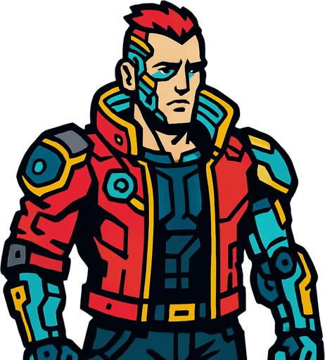 Male Cyber Character.
In-Game asset.  2d.  High contrast.  No shadows