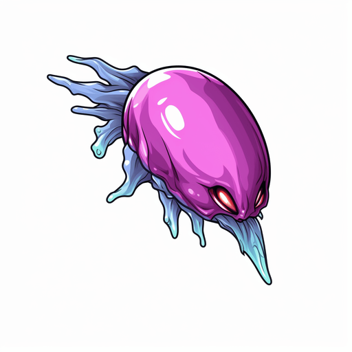 Single enemy slime bullet flying downwards.
Game Texture. In-Game asset. 2d. Pixelart. White background. Blank background. Low detail. High contrast.