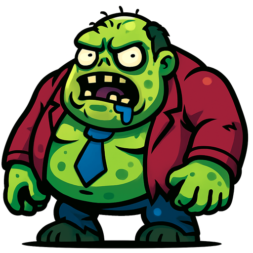 boss zombie şişko.
In-Game asset.  2d.  High contrast.  No shadows