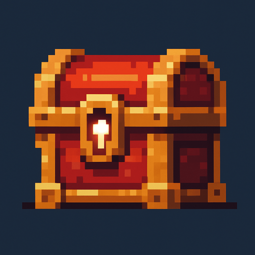 2d pixel kırmızı gizemli bir hazine sandığı.
In-Game asset.  2d.  High contrast.  No shadows