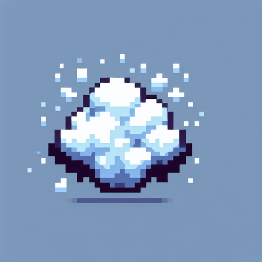 puff of snowy smoke. pixelated. 8 bit. Single Game Texture. In-Game asset. 2d. Blank background. High contrast. No shadows.