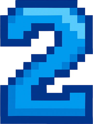 Número 2 azul, pixelart.
In-Game asset.  2d.  High contrast.  No shadows
