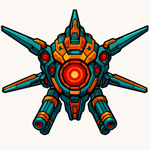 different cyber flying enemy from the front side facing camera. HD colors. separated
In-Game asset.  2d.  High contrast.  No shadows