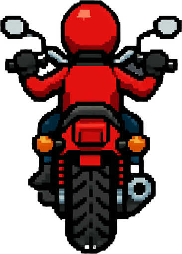 Create a 2D motorcycle sprite viewed from behind, positioned to ride on the road..
In-Game asset.  2d.  High contrast.  No shadows