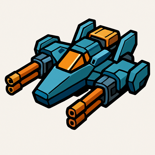 Space ship with guns.
In-Game asset.  2d.  High contrast.  No shadows