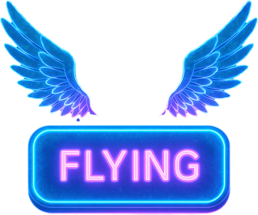 neon cyberpunk glowing FLYING button blue pink futuristic videogame hologram two feathered hologram wings off top