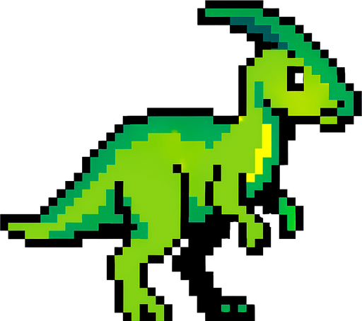 Make it 8 bit style dinosaur parasaurus cartoon character.
In-Game asset.  High contrast.  No shadows