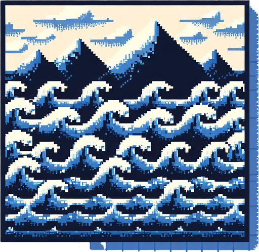 water waves, 8bit.
Single Game Texture.  In-Game asset.  2d.  Blank background.  High contrast.  No shadows
