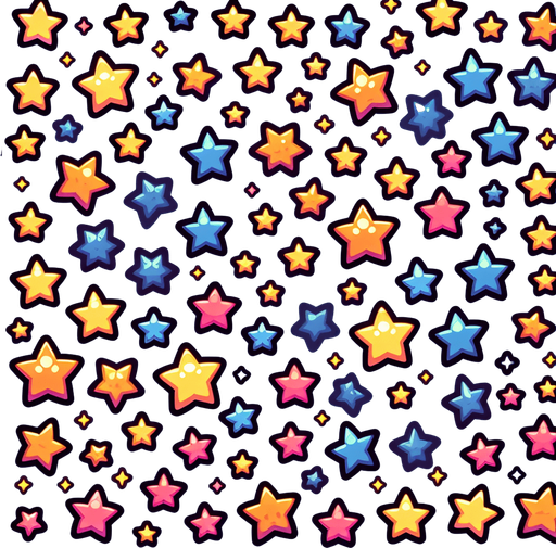 A sprite sheet of different cartoon stars..
Single Game Texture. In-Game asset. 2d. Blank background. High contrast. No shadows.