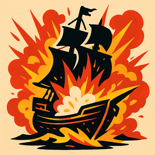 crea una imagen de un barco estallando.
In-Game asset.  2d.  High contrast.  No shadows