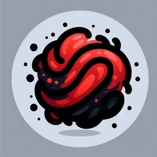 Uma particula vermelha com gradiente preto torto.
Single Game Texture. In-Game asset. 2d. Blank background. High contrast. No shadows.