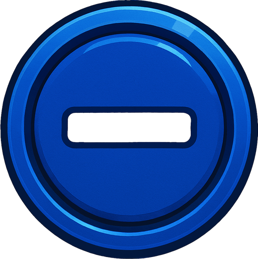 Un boton azul fuerte tipo Casino que diga "-".
In-Game asset.  2d.  High contrast.  No shadows