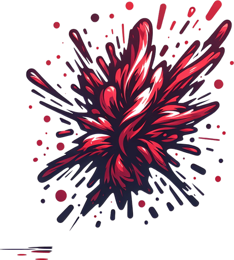 exploiding blood.
Single Game Texture. In-Game asset. 2d. Blank background. High contrast. No shadows.