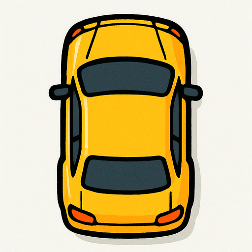 Create a top-down 2D car sprite facing downward..
In-Game asset.  2d.  High contrast.  No shadows
