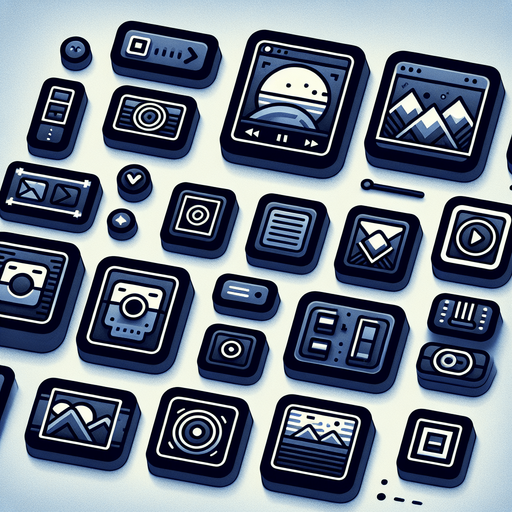 Collection of high definition modern rounded squares buttons.
icons : image, frame, ...
Simple backgrounds. 
Few dark-blue colours .