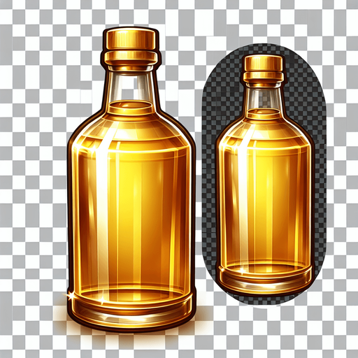 golden bottle transparent background.
Single Game Texture. In-Game asset. 2d. Blank background. High contrast. No shadows.