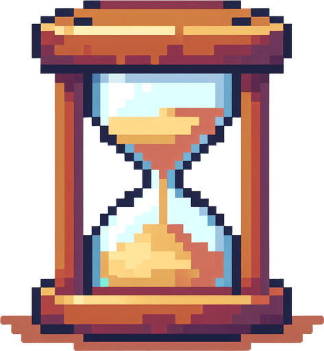 a sand clock pixel style..
Single Game Texture. In-Game asset. 2d. Blank background. High contrast. No shadows.