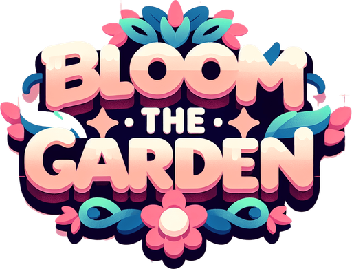 Create a SVG text design in bold cartoon style: “Bloom the garden" in chunky rounded letters with floral accents and vines. Use spring pastels.​​​​​​​​​​​​​​​​.
Single Game Texture. In-Game asset. 2d. Blank background. High contrast. No shadows.