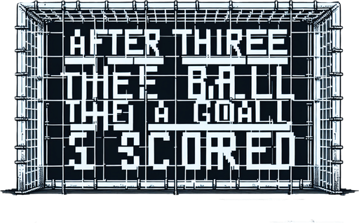 Граффити с текстом "after three bounces of the ball, a goal is scored".
Single Game Texture. In-Game asset. 2d. Blank background. High contrast. No shadows.