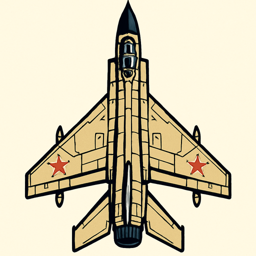 A Su-15 Flagon heavy Interceptor aircraft..
In-Game asset.  2d.  High contrast.  No shadows. Top down view
