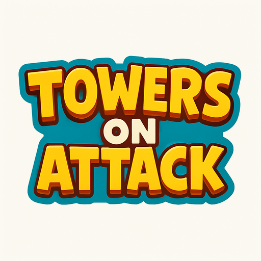 Towers On Attack yazısı.
In-Game asset.  2d.  High contrast.  No shadows