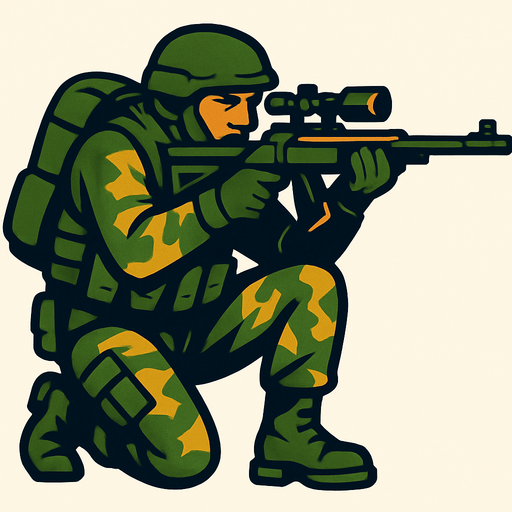 Sniper soldier.
In-Game asset.  2d.  High contrast.  No shadows