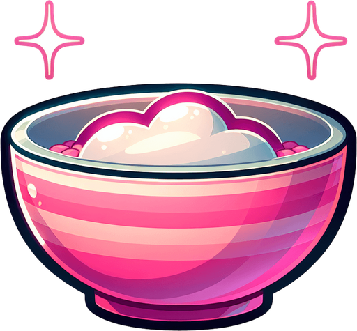a pink kithen bowl. Single Game Texture. In-Game asset. 2d. Blank background. High contrast. No shadows.