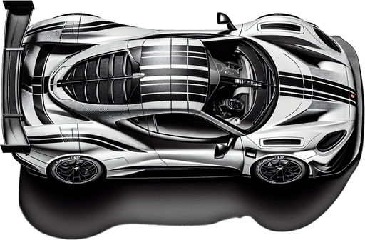 A sports car from top view (2d).
Single Game Texture. In-Game asset. 2d. Blank background. High contrast. No shadows.