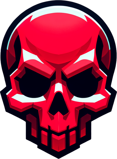 tête de mort rouge.
Single Game Texture. In-Game asset. 2d. Blank background. High contrast. No shadows.