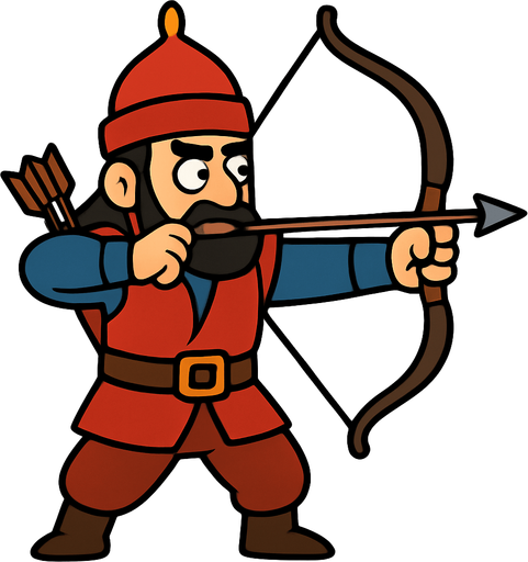 animasyon Çizgi dizi tarzında bir Osmanlı okçusu.
In-Game asset.  2d.  High contrast.  No shadows