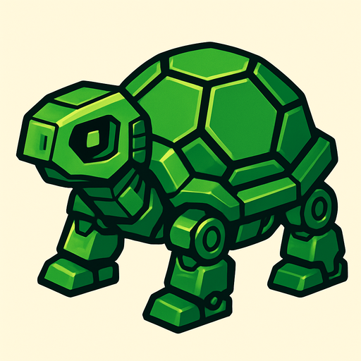 Tortuga robot verde.
In-Game asset.  2d.  High contrast.  No shadows
