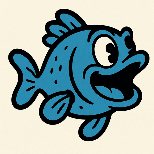 Rubber Hose Style Blue Fish.
In-Game asset.  2d.  High contrast.  No shadows